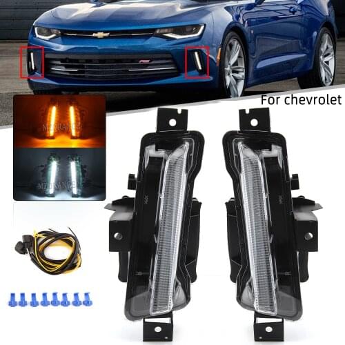 1 set LED DRL Fog Lights for Chevy Camaro ZL1 RS 1LT 2016-2019 Headlight for Chevrolet Daytime Running Light Yellow Turn Signal