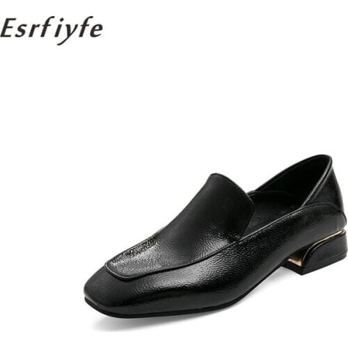 ESRFIYFE 2020 New Women Patent Leather Shoes OL Loafers Casual Low-heeled Female Comfortable Pumps Shoes Woman Large Size 34-45