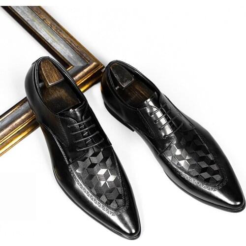 Autumn Men Office Shoes Fashion Gingham Style Luxury Real Soft Leather Black Lace Up Handmade Wedding Suit Sapato Masculino