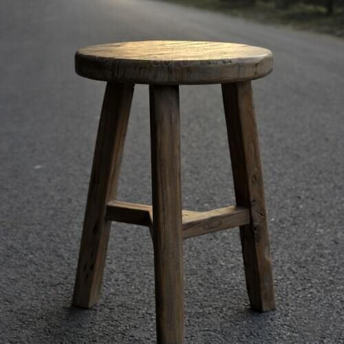 Round 3 leg handmade nature finish elm aged old wood stool vintage