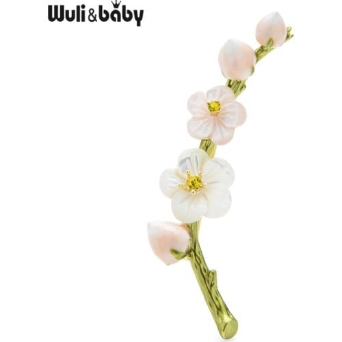 Wuli&baby Natural Shell Plum Blossom Flower Brooches For Women Men 3-color Weddings Party Brooch Pins Gifts