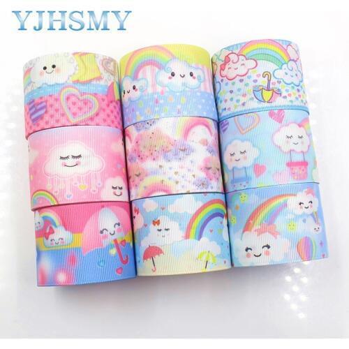 YJHSMY I-19221-402,38mm 5yards Rainbow clouds Thermal transfer Printed grosgrain Ribbons,bow cap DIY accessories decorations