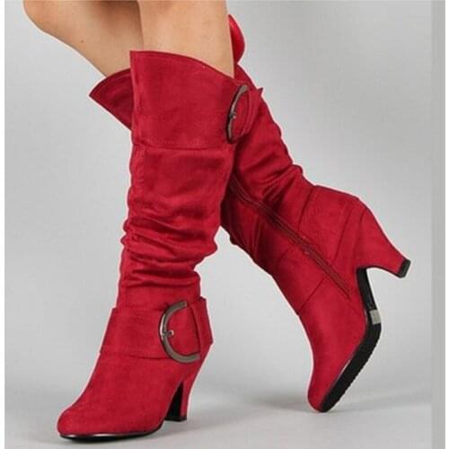 New Women High Heel Autumn Mid Calf Boots Female Zip Buckle Platform Sexy Spike Heels Plus Size Ladies Fashion Shoes