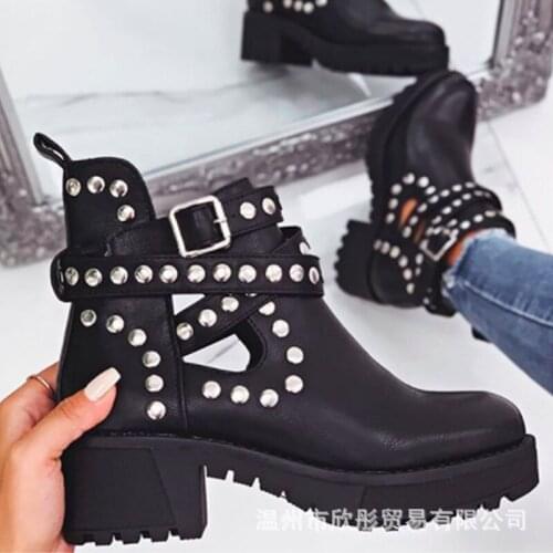 Women Autumn Boots Handmade Outdoor Platform Shoes Solid Color Fashion Knight Comfortable Plus Size 41 Buckle Strap Botas Mujer