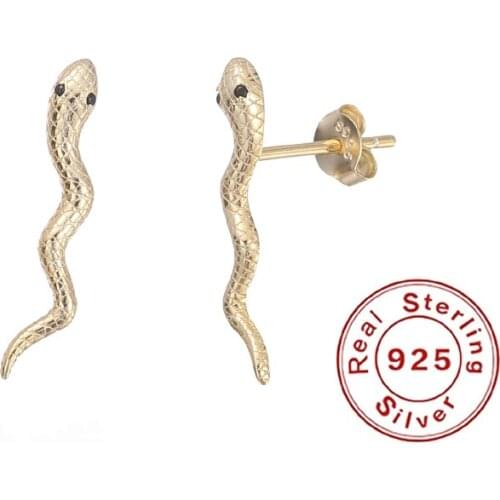 DORIN Real 925 Sterling Silver Small Snake Zircon Stud Earrings For Women Mini Piercing Earring 925 Silver Jewelry Pendientes