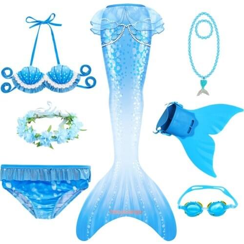 Girls Mermaid Tail Cosplay Costume Easter Day Party Dress for Halloween Kids Bikini Swimmsuit with Monofin Fin Flipper Goggle