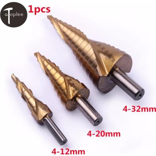 1PC HSS Titanium Coated Spiral Grooved Step Drill Bit Triangle Shank 4-12 4-20 4-32mm Step Drill for Metal Step Cone Drills Tool