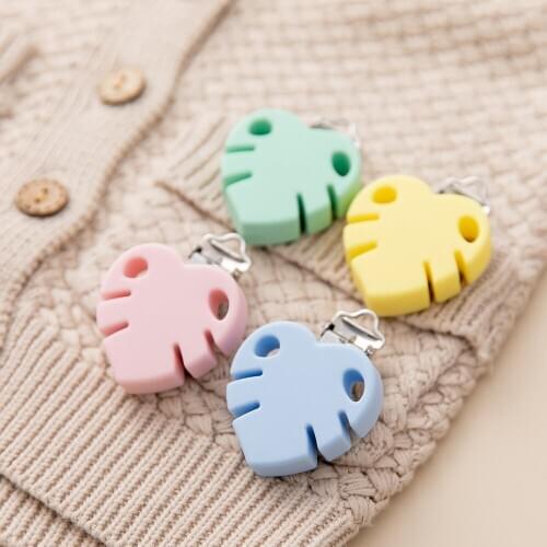 2pcs Silicone Pacifier Baby Accessories Leaves Pacifier Metal Clips Pacifier Silicone Baby Teether