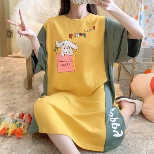 2021 Summer Ladies Homewear Girl Cartoon Sleep Shirt Casual Cotton Lingerie Night Home Dress Loose Women Nightgown Plus Size XXL