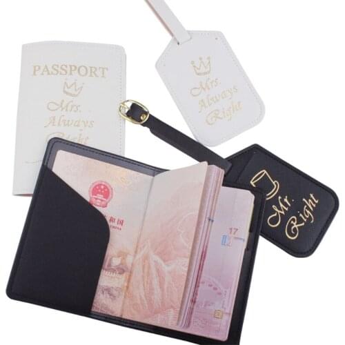 4Pcs PU Leather Luggage Tag Mr./Mrs. Passport Case Wallet for Couples Honeymoon Travel Organizer