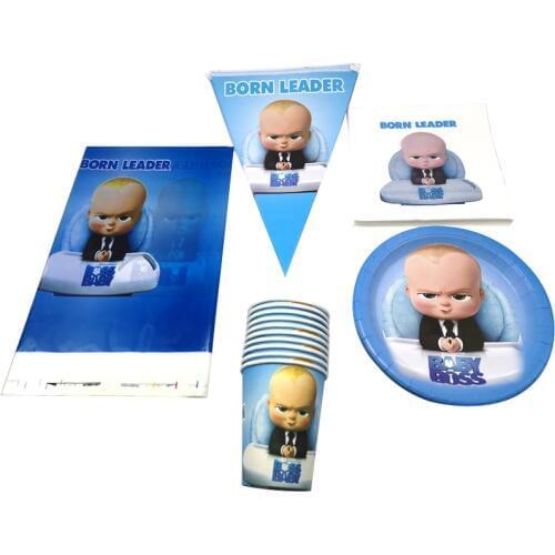 51pcs Baby Shower Tablecloth Baby Boss Theme Plates Cups Decorate Boys Favors Dishes Tableware Set Birthday Party Napkins Flags
