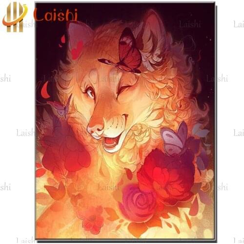 5D round square diamond embroidery Fantasy cute lioness, butterflies, flowers diamond painting mosaic pictures rhinestones icon