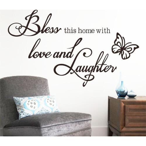 Bless This Home LOVE LAUGHTER quote words Butterfly DIY decal home living room decoration wall sticker wedding bedroom art