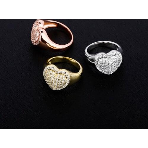 THE BLING KING Heart Shape Ring Full Iced Out Cubic Zirconia Party Ring Micro Paved Bling Hiphop Jewelry Men Women Gift