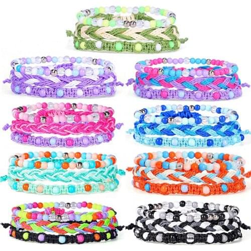 Handmade Adjustable Rope Chain Bracelet for Women Men Colorful Beads Woven Charms Bracelets Couples Jewelry