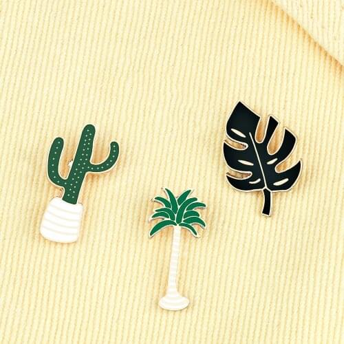 Cartoon Plant Brooches Coconut Tree Monstera Cactus Leaf Enamel Lapel Pins Badge For Jackets Backpack Jewelry Gifts for friends
