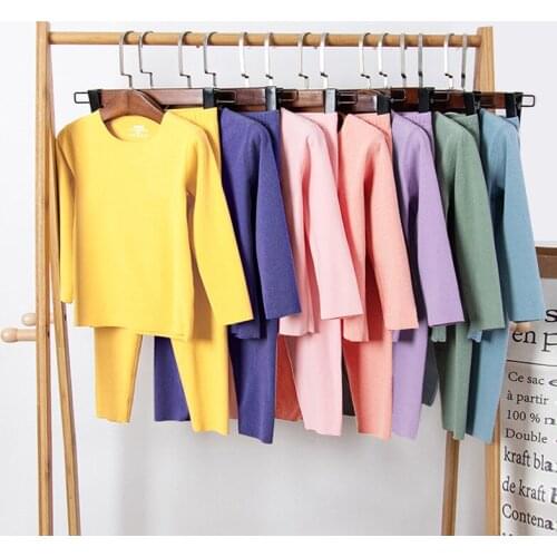 Childrens Pajamas for Boys and Girls Warm Autumn Clothes and Long Trousers Underwear In Autumn and Winter Plus Velvet Set