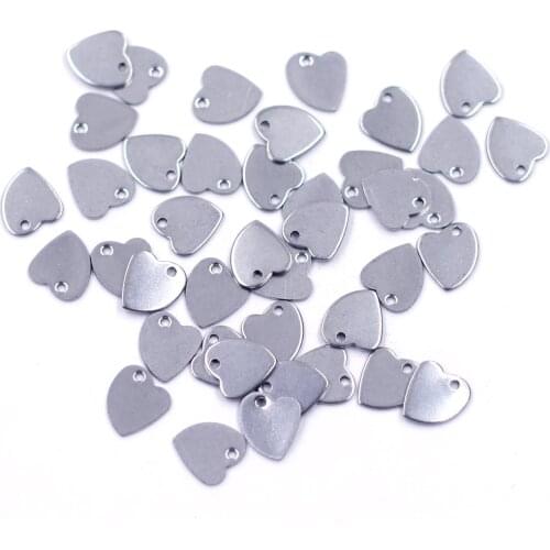 100Pcs Silver Tone Stainless Steel Heart Charm Pendants Blank Stamping Tags Jewelry Findings 11x10mm