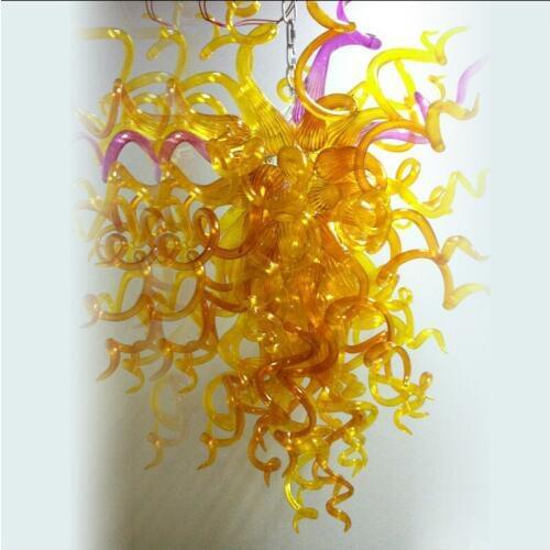 Hot Yellow LED Pendant Lamp 100% Hand Blown Murano Glass Chandelier Italian Dale Chihuly Style European Chandelier