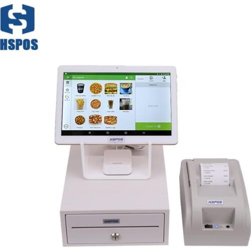 HSPOS 10 Inch Tablet PC Android POS Machine Cash Register with Thermal Printer Cash Box free pos system