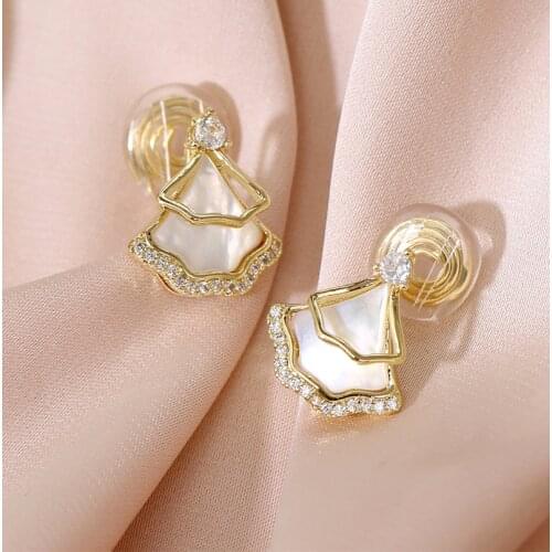 925 Silver Needle Stud Earrings Drop Natural Water Shell Zircon ECO Brass/14k Gold South Korea Fasion Jewelry for Women HYACINTH