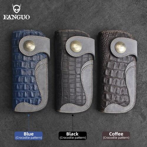 Handmade Genuine Leather Clutch Wallet Large Capacity Card Slot Hasp Coin Purse Unique Retro Crocodile Pattern Handbag For Man