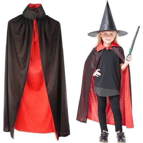 Costume halloween Witch Black cloak Red vampire cape devil poncho clothes for Kids Women Men party
