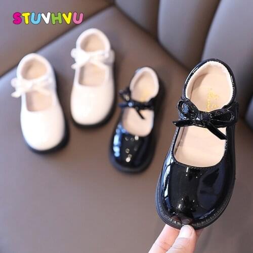 Leather Children Casual Shoes Spring 2021 New Girls Bow Princess Single Shoes Black White Patent Leather Kids Shoes for Girls