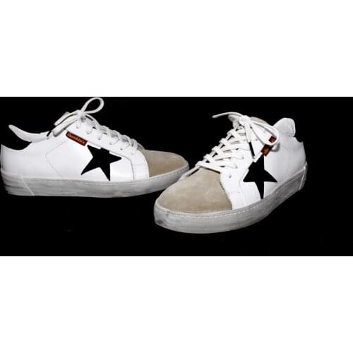 Premium Handmade Black Star Sneakers with White Calf Leather & Beige Suede, New Season Spring 2021, Mens 2021 Shoes
