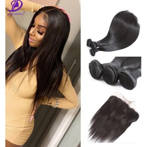 Miss Dona Hair Brazilian Virgin Remy Hair Straight Bundles With Frontal Human Hair 13x4 Lace Frontal Closure For Black Women