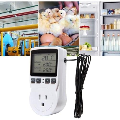 Multi-Function Thermostat Digital Temperature Controller Socket Outlet with Timer Switch Sensor Probe Heating Cooling 16A 220V