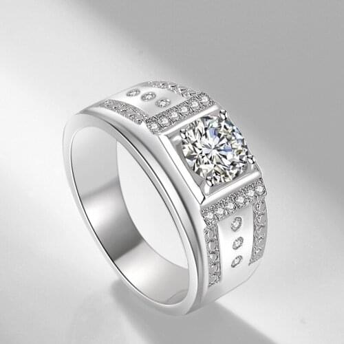 14k White Gold Plated1.25 Ct Inlaid Simulation Diamond Ring For Men AAA Zircon Gemstone Business Finger Ring Fine Jewelry