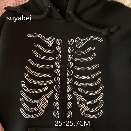 Skeleton sticker rhinestones patch designs iron on transfer hot fix rhinestone transfer motifs iron on applique patches shirt