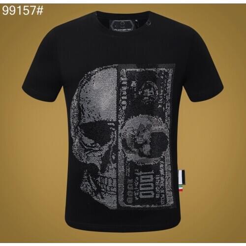 New Men Short-Sleeved T-shirt Round Neck Top 100% Cotton T-shirt Men Fashion Sportswear Plein Skull Street Hip-Hop Punk Style