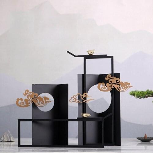 New Chinese Auspicious Cloud Round Window Wrought Iron Handicraft Ornaments Modern Home Crafts Office Desktop Decor Accessories