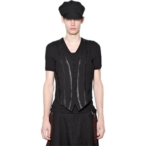 Mens New Mens GD Summer Large Size Fit Vest Stage Singer Performance Costume