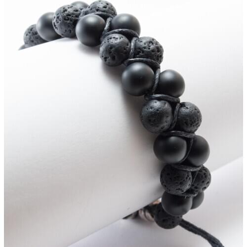 Onyx Lava Natural Stone Double Cross Row Knit Wrist, Hand-made Turkey