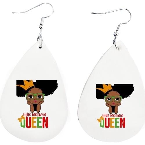 Wholesale Popular Black Woman Natural Hair Words In Afros Relaxed Earrings Faux Leather Teardrop Earrings