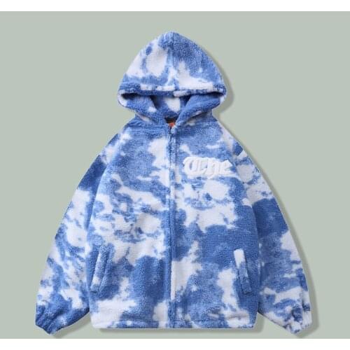 Hip Hop Lamb Wool Cloud Printing Parka Mens Harajuku Campus Streetwear Casual Jacket 2021Winter Thicken Couple Oversized Parkas