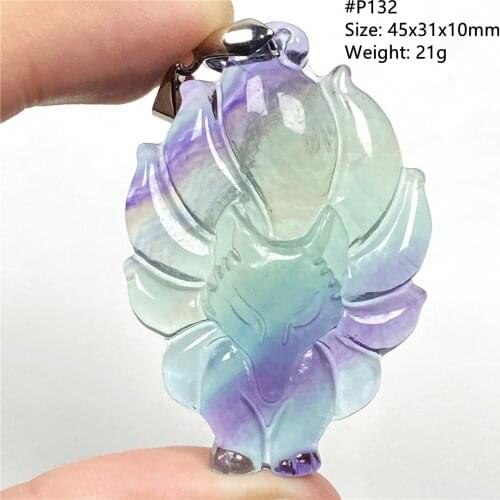 Natural Colorful Fluorite Pendant Fox Crafted Jewelry For Women Men Quartz Gift Crystal Silver 45x31x10mm Beads Gemstone AAAAA
