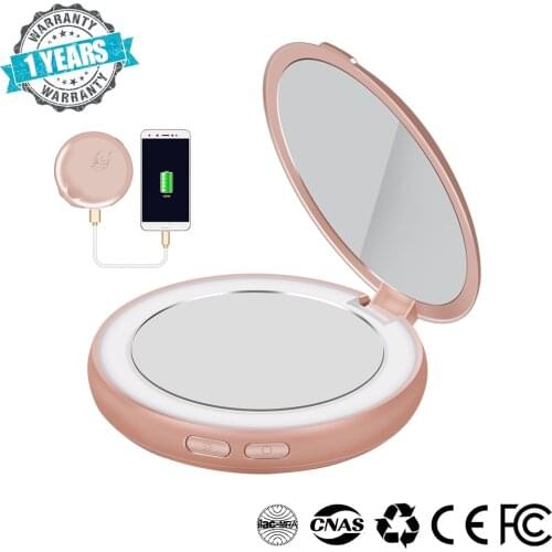 Power Bank Makeup Mirror Compact Portable Charger 3000mAh Mini Folding Portable Round HD Makeup Mirror LED Light Cosmetic Tool