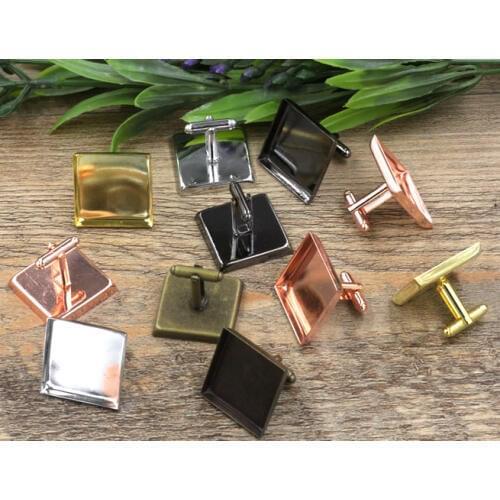 Blank Mens Cufflinks Settings with Square Deep Wall Bezel tray Cabochons Bases Metal Cuff links DIY Findings Multi-color Plated