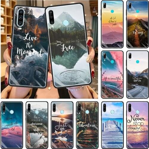 Luxury Glass Case for Huawei P10 P20 P30 Pro P40 Lite 5G P Smart Z 2021 Y6 Y7 Y9 2019 Y6P Y8P Coque Travel Mountain Sea Beach