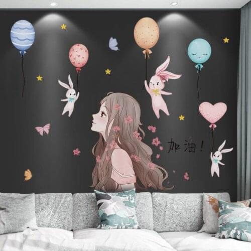 [SHIJUEHEZI] Balloons Rabbit Animals Wall Stickers DIY Cartoon Girl Wall Decals for Kids Rooms Baby Bedroom Home Decoration