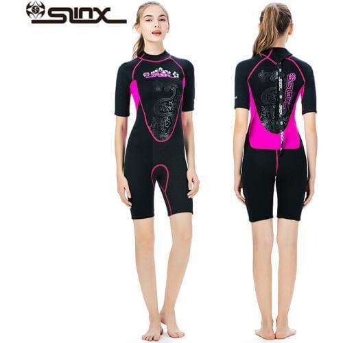 SLINX One-piece Short Sleeve Wetsuit Women 3mm Neoprene Printed Diving Suit Surfing Snorkeling Spearfishing Sailing Swimwear