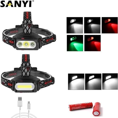 COB T6 LED Headlamp Double Switch 360 Degree Rotatable Head Flashlight USB Rechargeable 18650 Head Torch Forehead Lamp Headlight