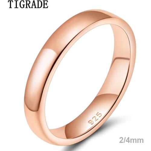 Tigrade Women Rose Gold Color Ring 2/4mm Polished Wedding Band 925 Sterling Silver Rings Simple Engagement Bague Female Jewelry