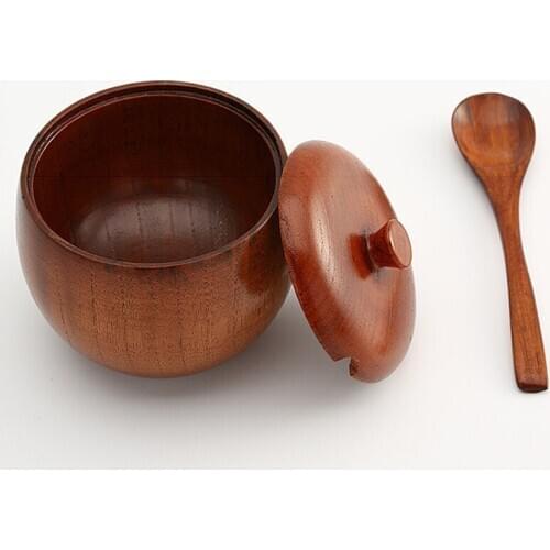 Japanese Natural Wood Spice Jar Style Cans Seasoning Salt Storage Container with Lid Sugar Bowl Salt Spoon Kitchen Tools Gadgets