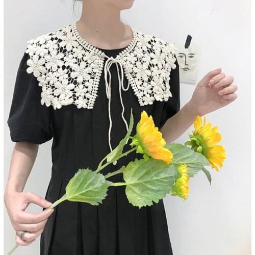 Women Asymmetric Cotton Fake Collar Shawl Wrap Solid Color Hollow Out Floral Lace Necklace Scarf Crochet Knit Poncho