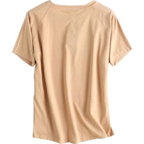 Women Summer Short Sleeve Thin T-Shirt Simple Style Solid Color Basic Blouse O-Neck Cotton Harajuku Loose Tee Tops